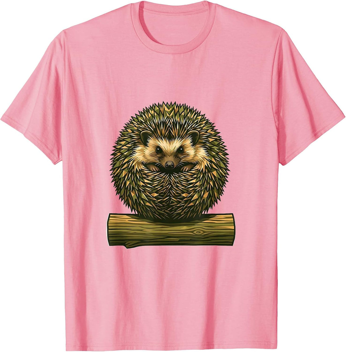 Men's Kids Camo Hedgehog Curled on Log T-Shirt - Pink