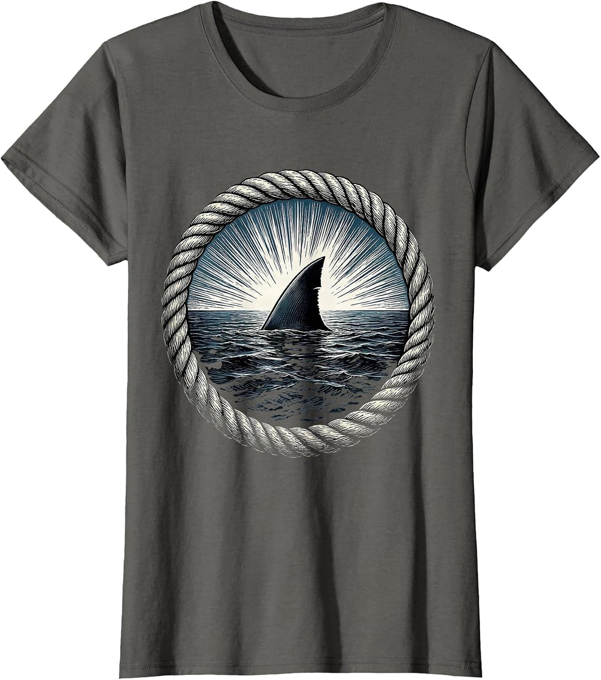 Women's Shark Fin Ocean Freedom Graphic Design T-Shirt - Asphalt Grey