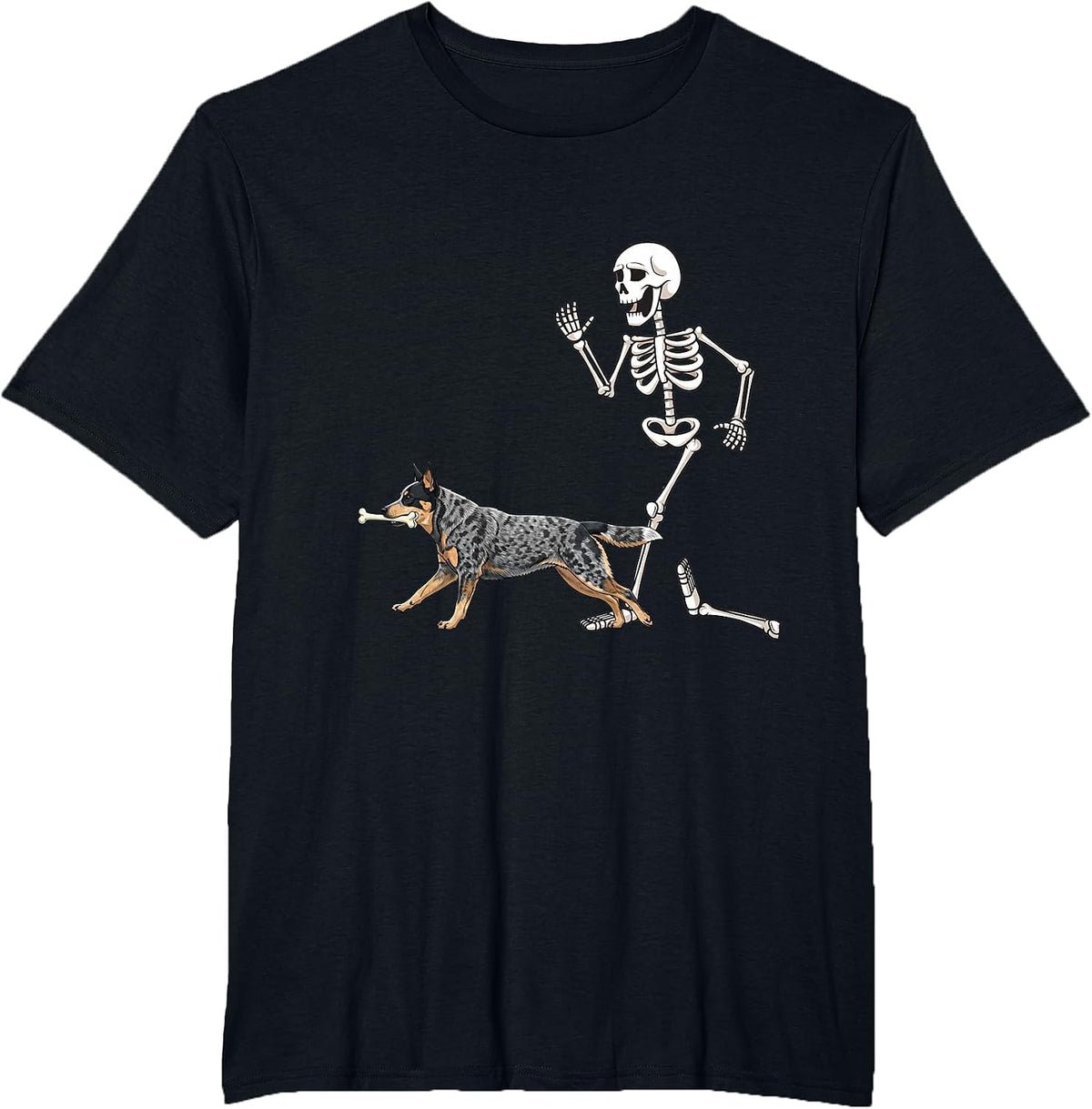 Funny Halloween Australian Cattle Dog and Skeleton T-Shirt - Black