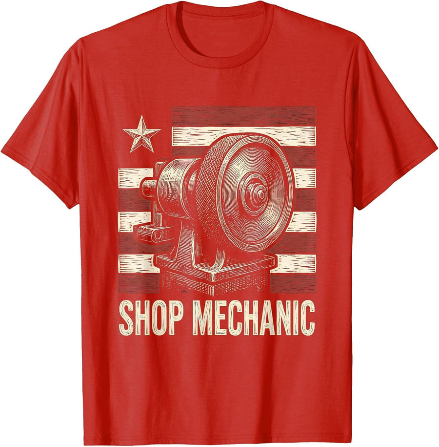 Men's Shop Mechanic Patriotic American Flag Mechanic Gift T-Shirt - Red