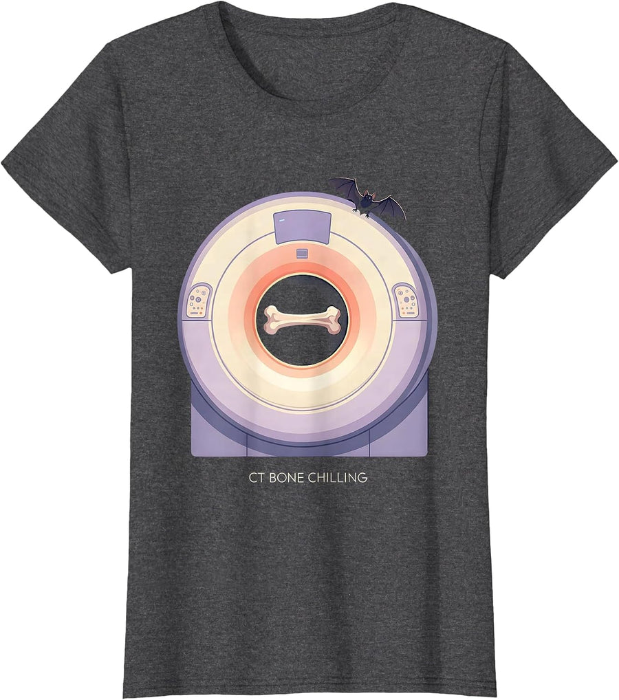 Women's CT Bone Chilling Funny CT Tech Halloween Radiology Humor T-Shirt - Dark Heather Grey