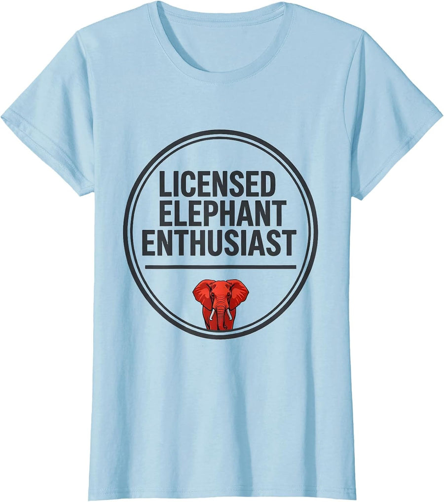 Women's Licensed Elephant Enthusiast Cute Elephant Lover Animal T-Shirt - Baby Blue
