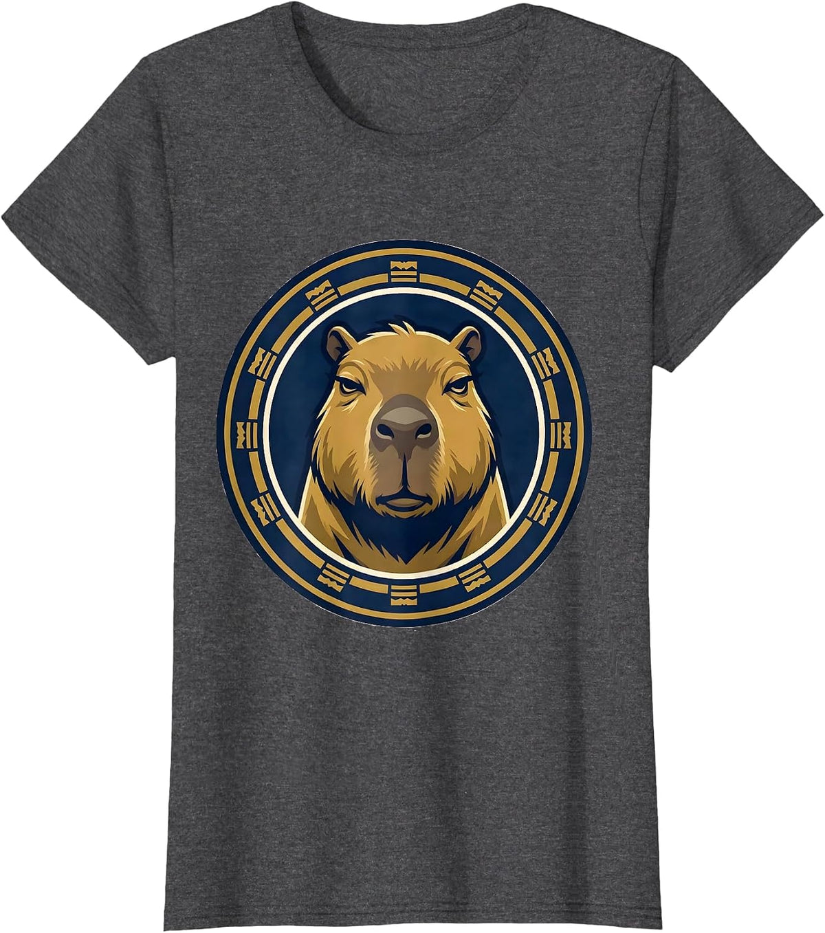 Women's Sealed Capybara Varsity Badge Funny Animal Humor T-Shirt - Dark Heather Grey