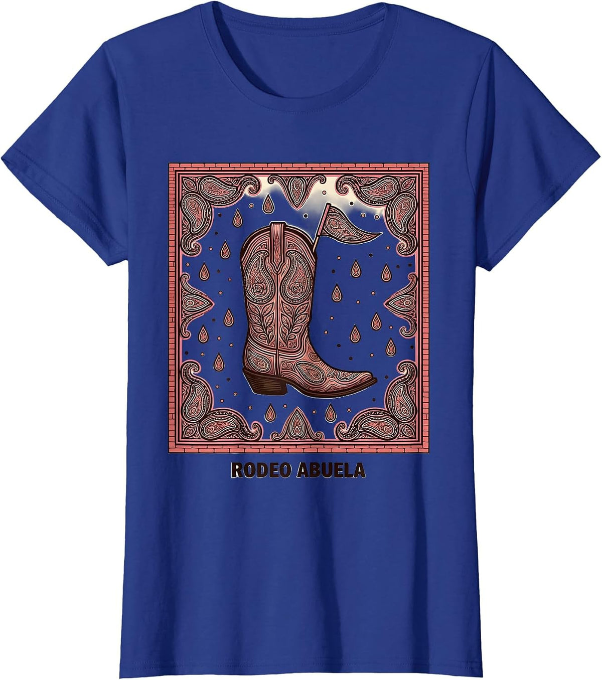 Women's Rodeo Abuela Bandana Paisley Cowgirl Birthday Party Family T-Shirt - Royal Blue