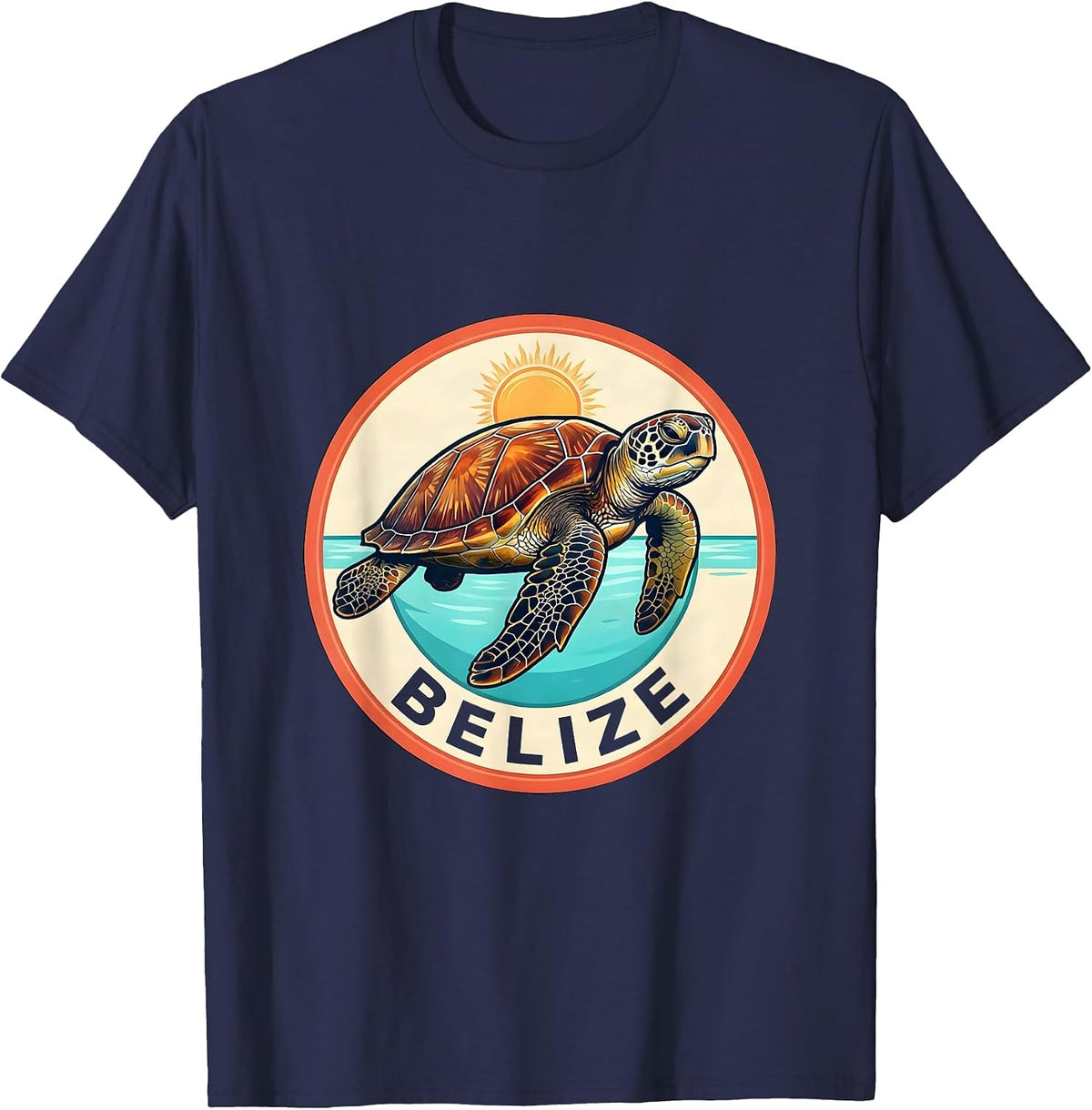 Belize Vintage Sea Turtle Badge Beach Vacation Souvenir T-Shirt - Navy Blue