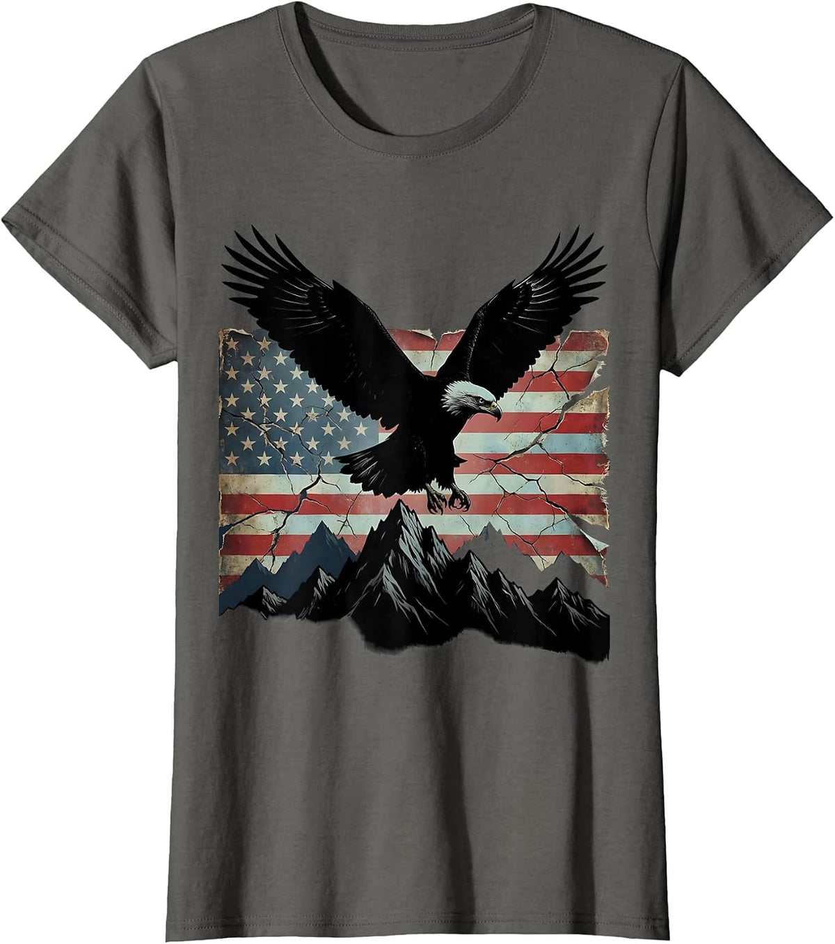 Women's Bald Eagle Soaring Over Mountain Peaks T-Shirt - Asphalt Grey