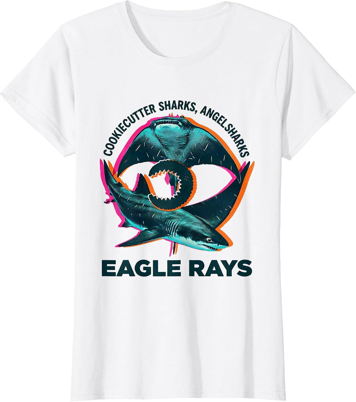 Women's Cookiecutter Sharks, Angel Sharks, Eagle Rays Marine Biology T-Shirt - White