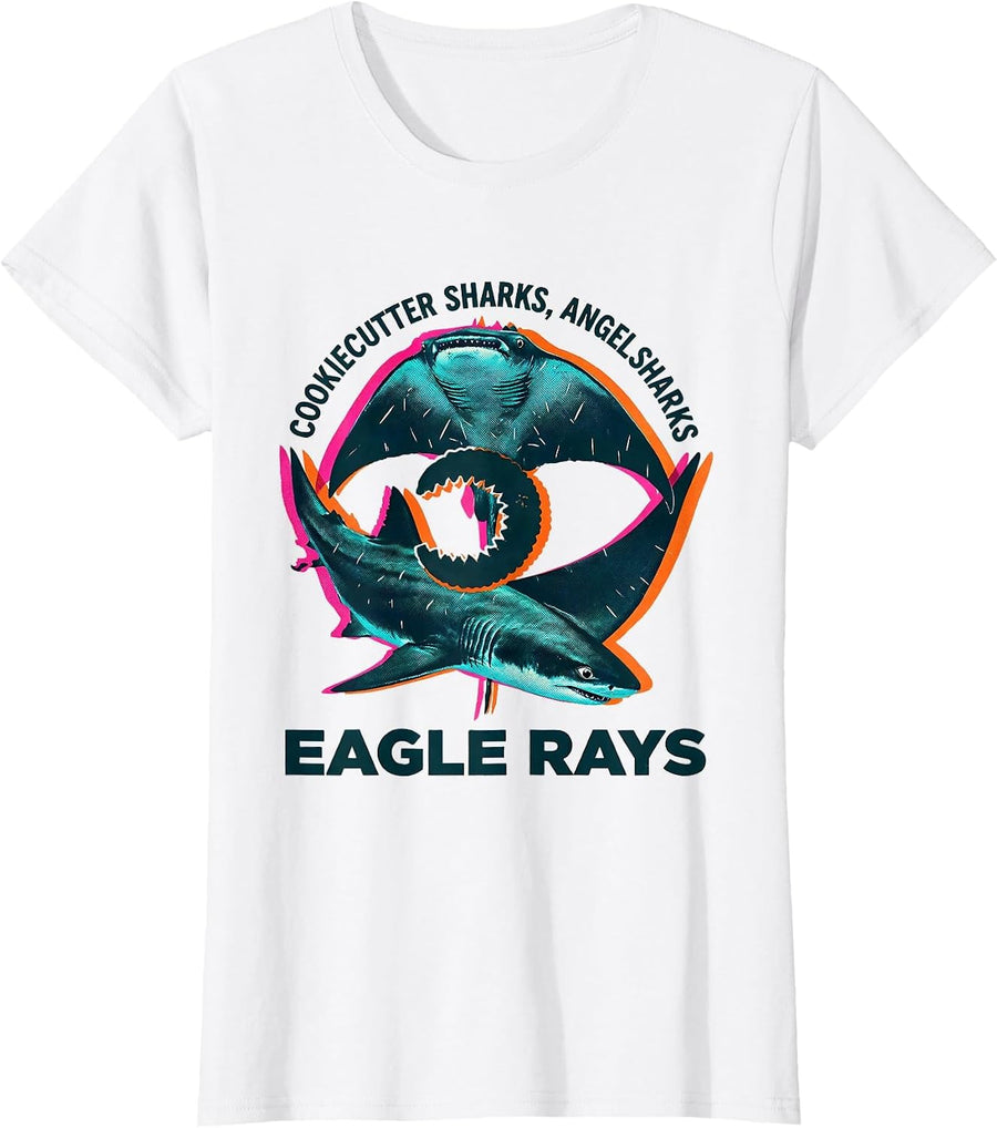 Women's Cookiecutter Sharks, Angel Sharks, Eagle Rays Marine Biology T-Shirt - White