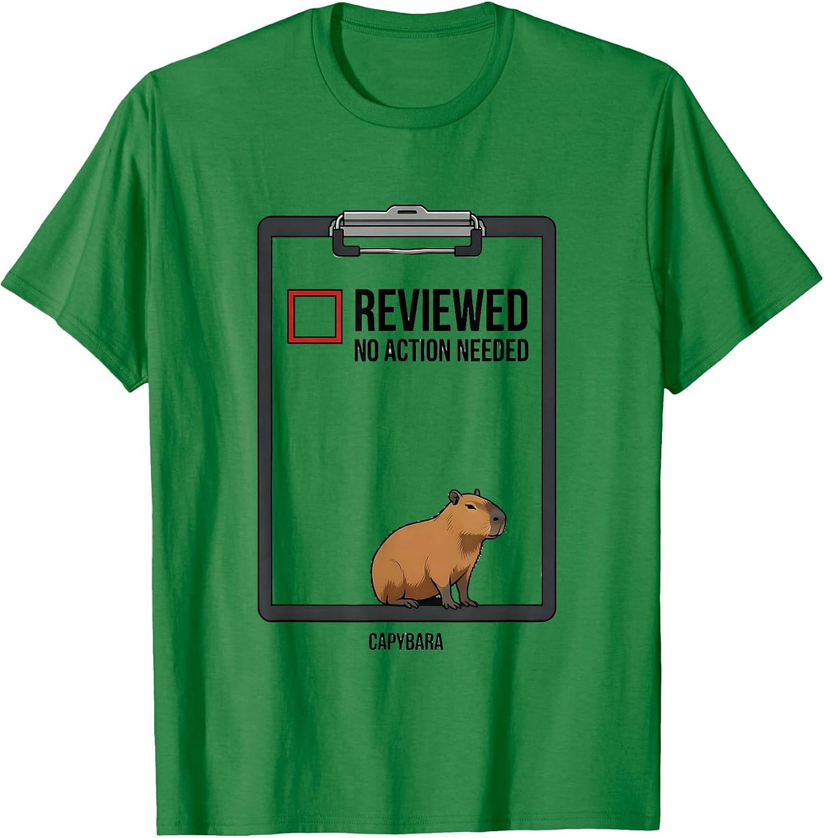 Men's Capybara Reviewed No Action Needed Funny Animal Humor T-Shirt - Kelly Green