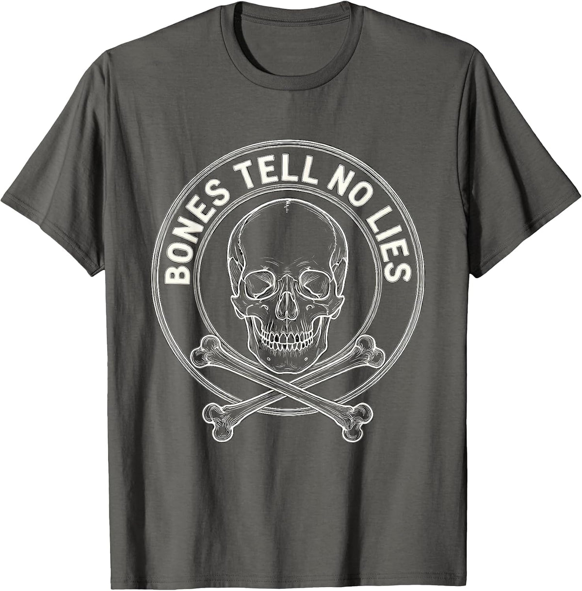 Bones Tell No Lies Skull Graphic Design T-Shirt - Asphalt Grey