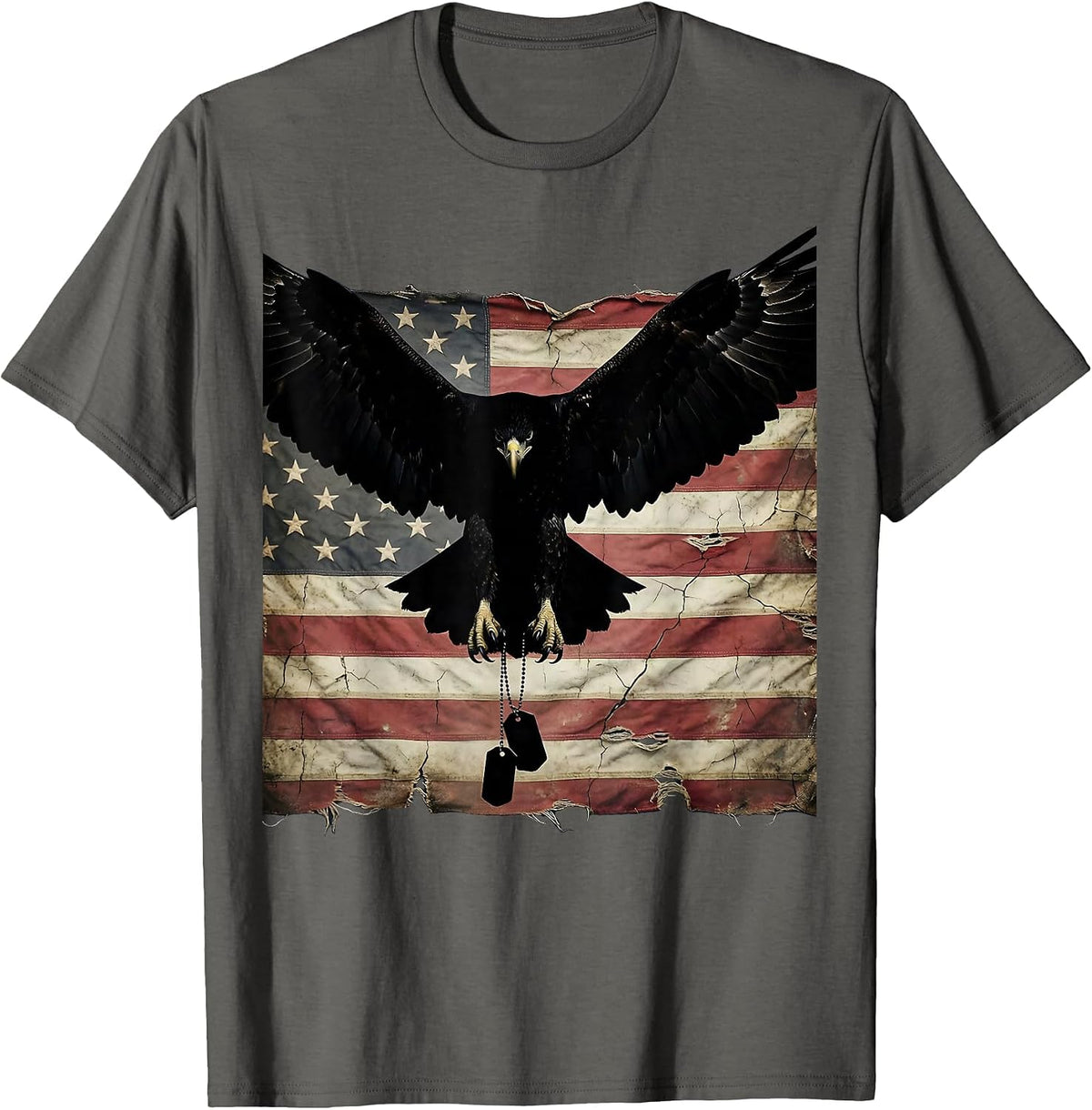 Men's Eagle and Dog Tags Patriotic Military Graphic T-Shirt - Asphalt Grey