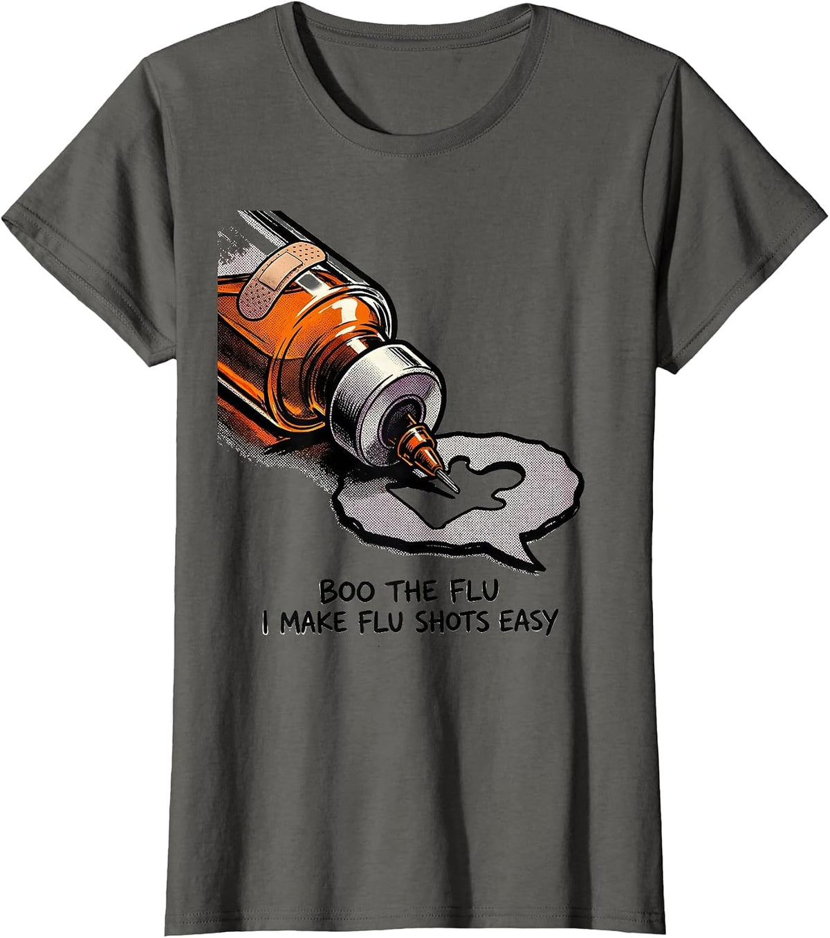 Women's Boo the Flu I Make Flu Shots Easy Funny Nurse Halloween T-Shirt - Asphalt Grey