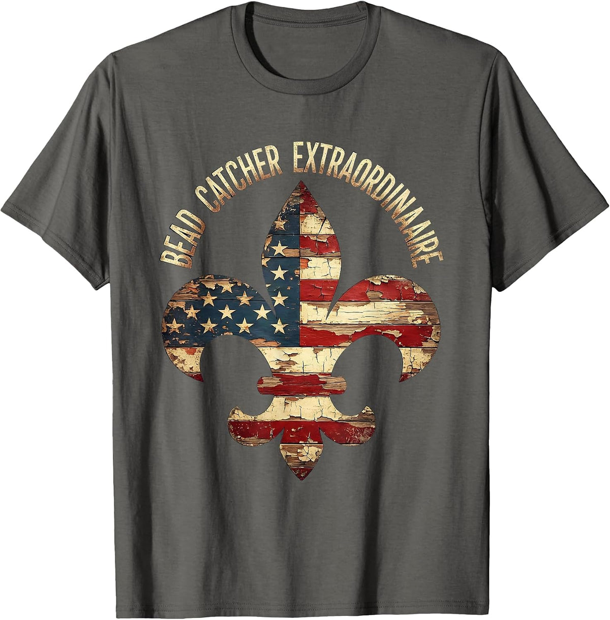 Men's Bead Catcher Extraordinaire Mardi Gras Design T-Shirt - Asphalt Grey