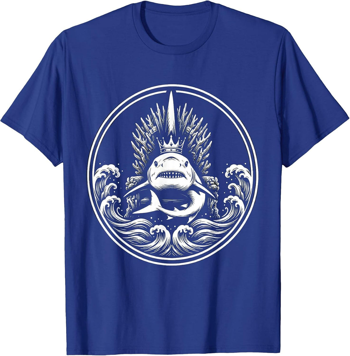 King Shark Ocean Throne Crown Ruler Design T-Shirt - Royal Blue