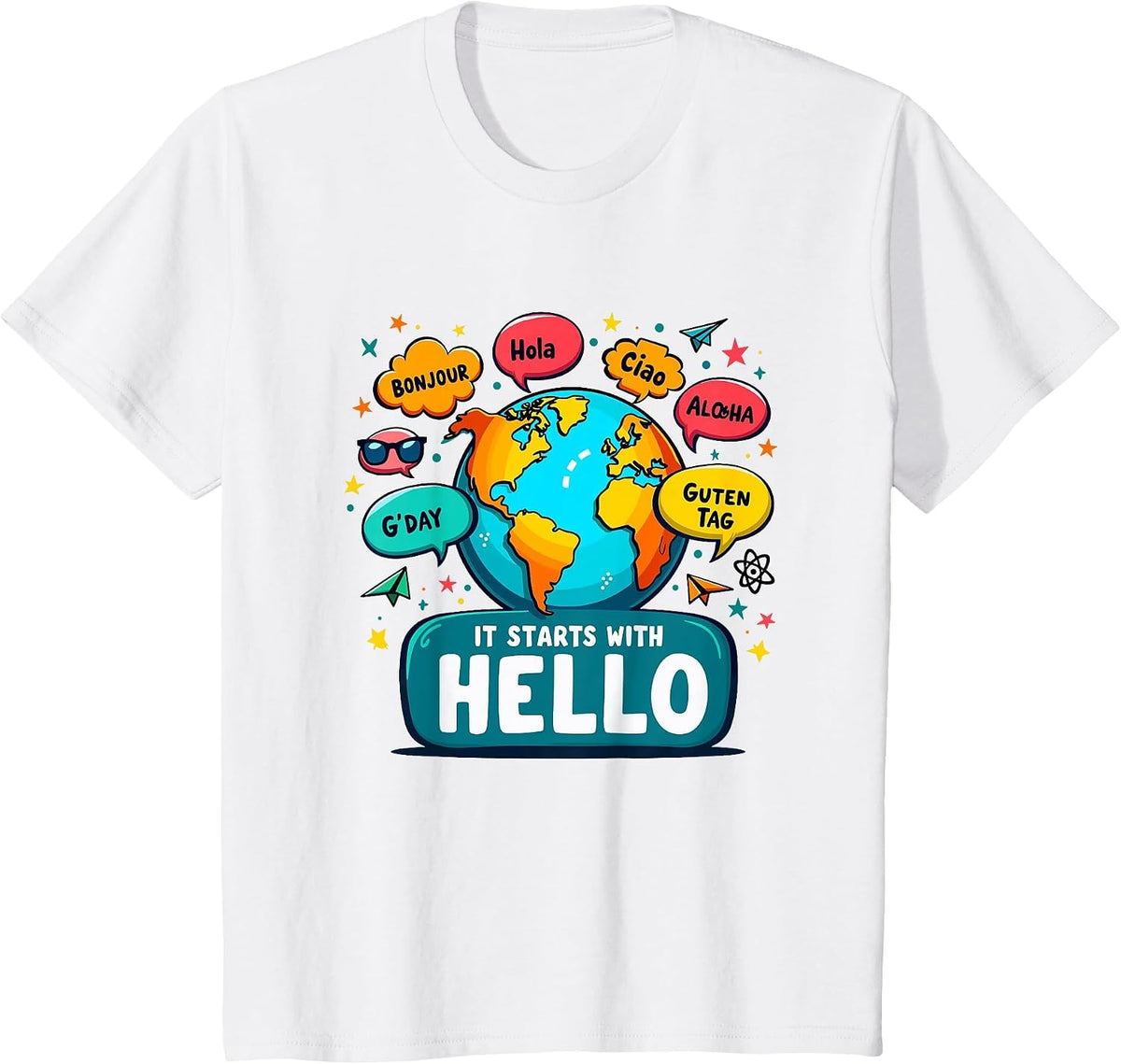It Starts with Hello Friendship Inclusion Language Teacher T-Shirt - White