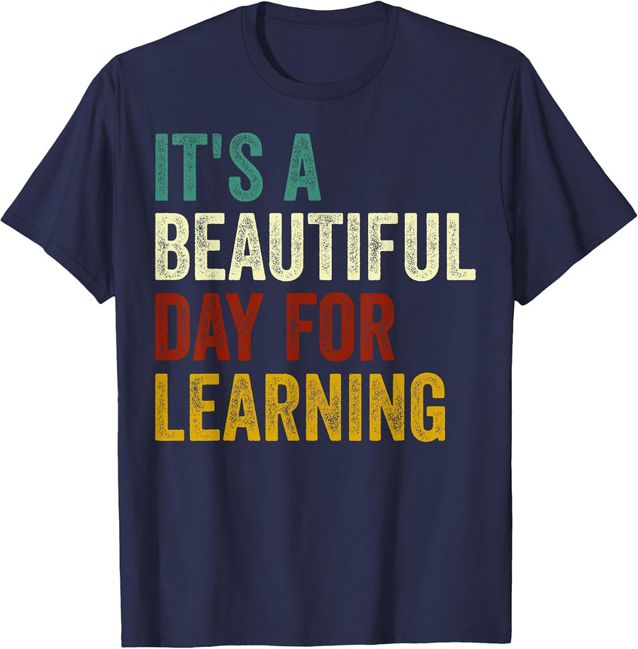It's Beautiful Day for Learning Retro Teacher Students Women T-Shirt - Navy Blue