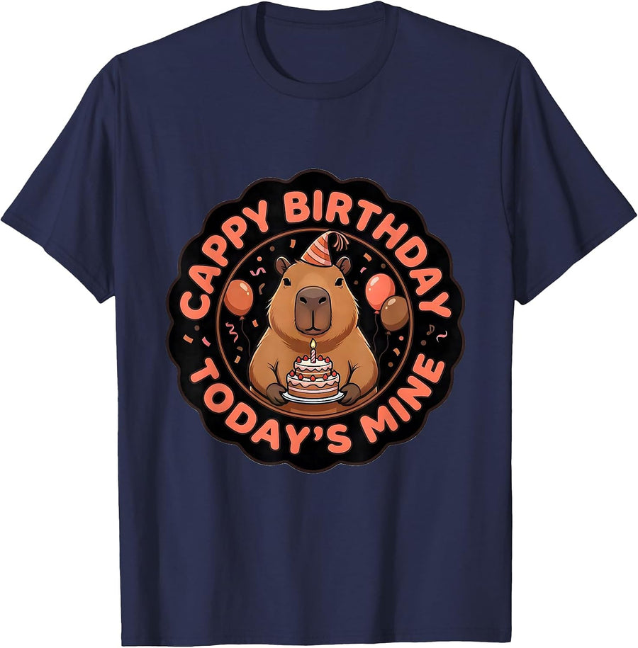 Cappy Birthday Today’s Mine Kawaii Capybara Kids Party T-Shirt - Navy Blue