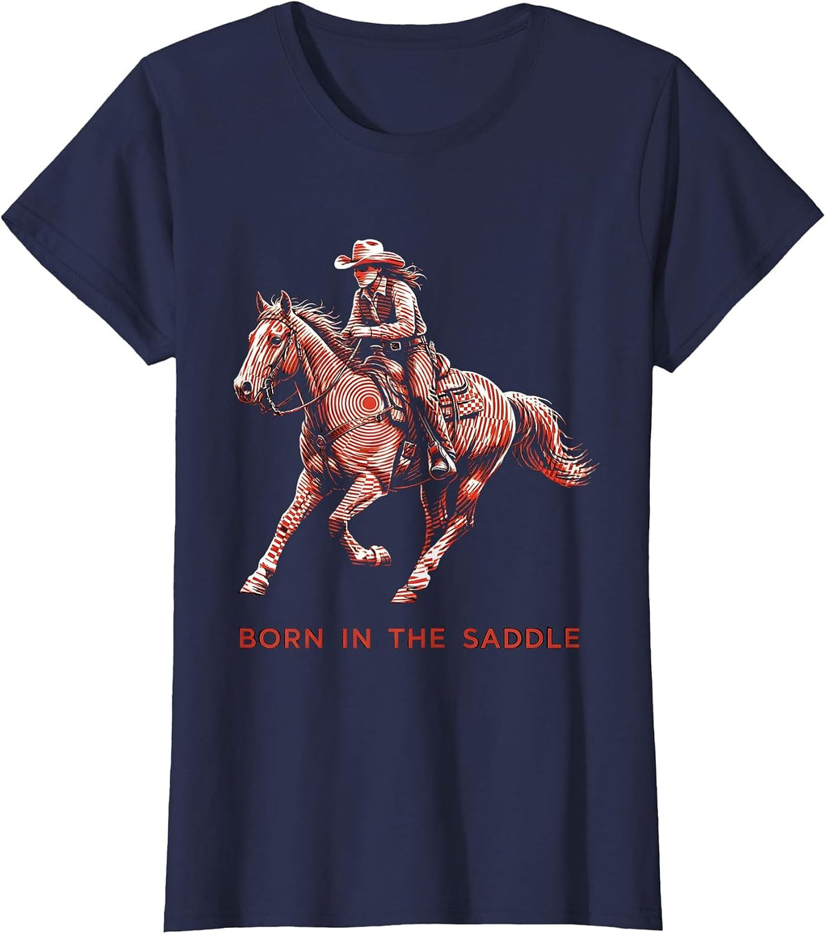 Women's Born in the Saddle Cowgirl Riding Design T-Shirt - Navy Blue