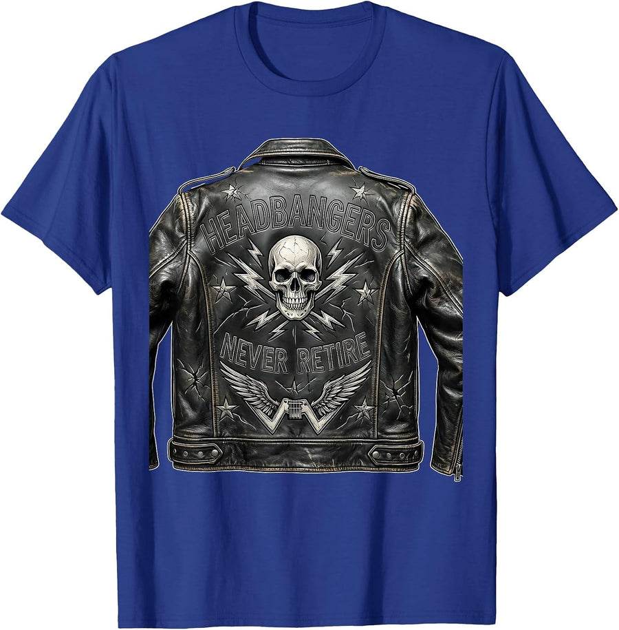Headbangers Never Retire Rock and Roll Design T-Shirt - Royal Blue
