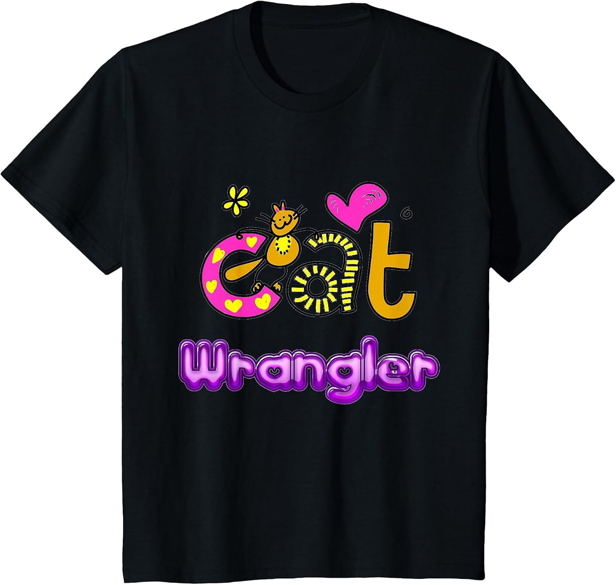 Cat Wrangler Tee for Men, Women, Kids who are Cat Lovers T-Shirt - Black