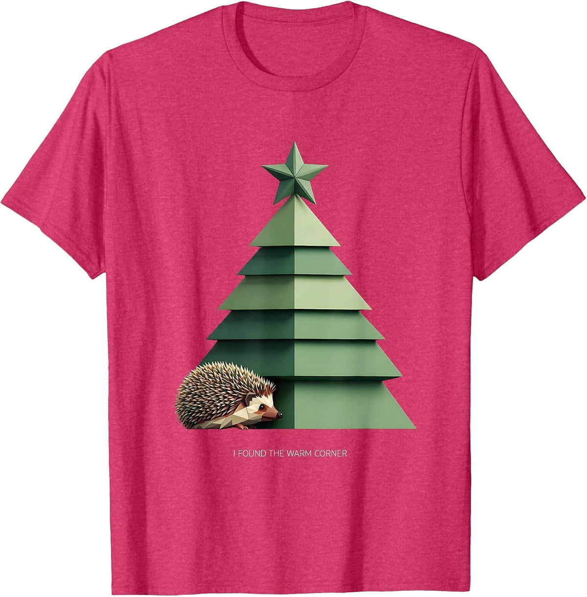 I Found The Warm Corner Geometric Hedgehog Christmas Tree T-Shirt - Red Heather