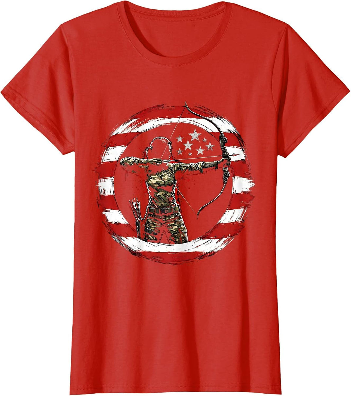 Camo Bowhunter Archer Hunting Illustration T-Shirt - Red