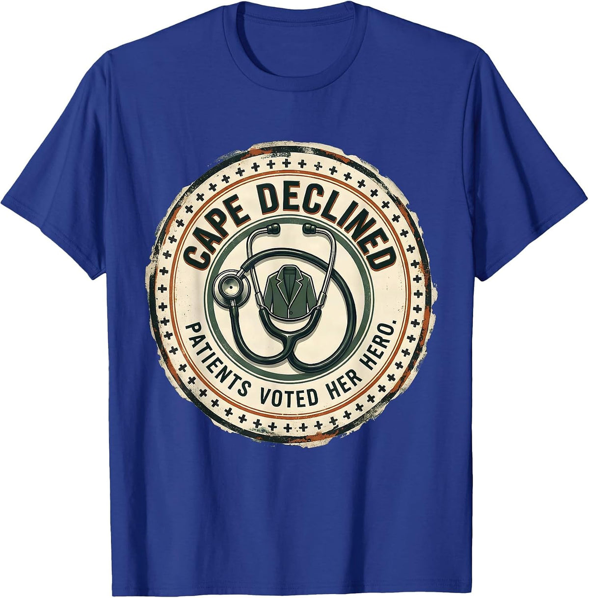 Men's Cape Declined, Patients Voted Her Hero Vintage Nurse Tribute T-Shirt - Royal Blue