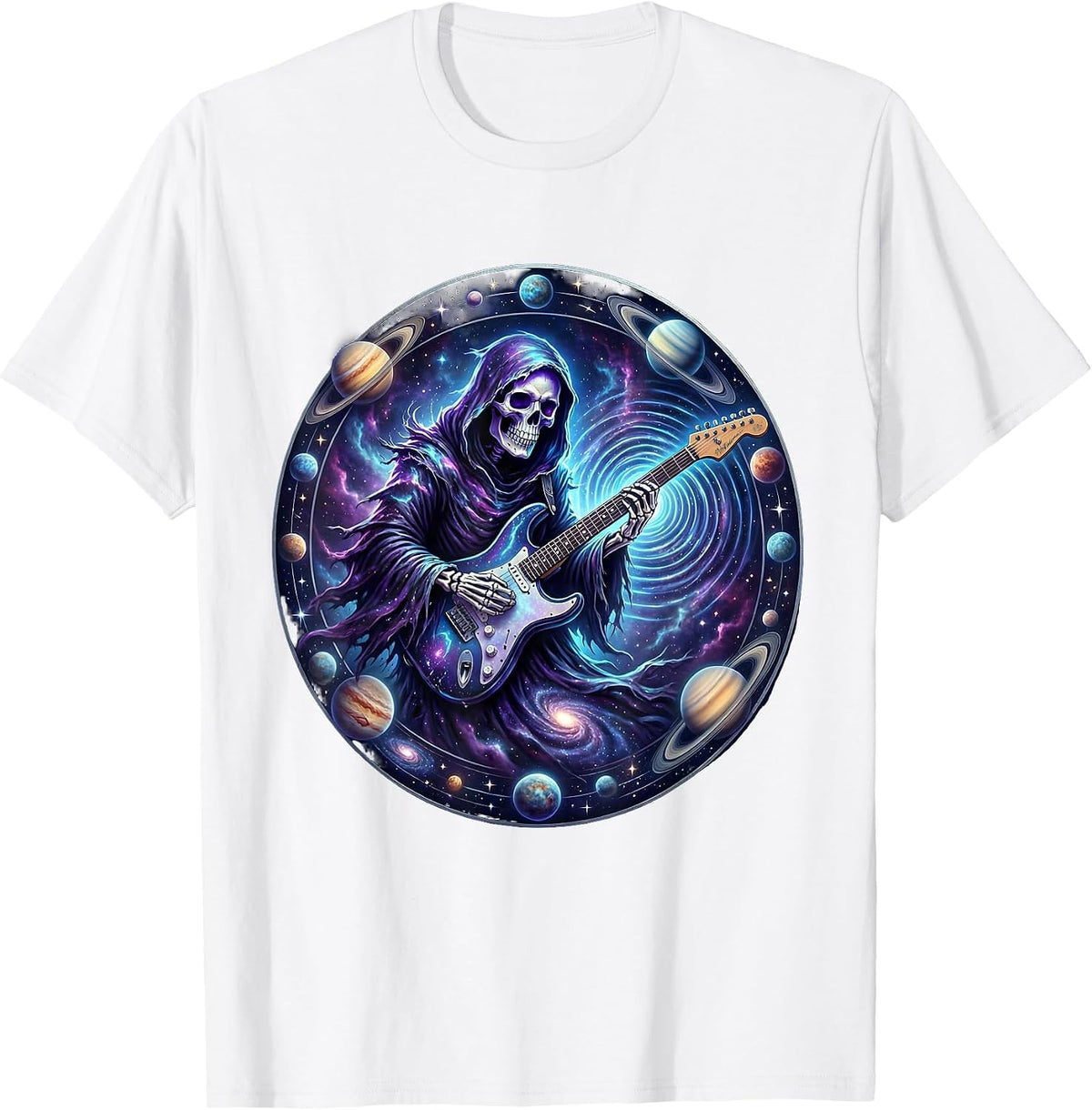Men's Grim Reaper Electric Guitar Rock Halloween T-Shirt - White