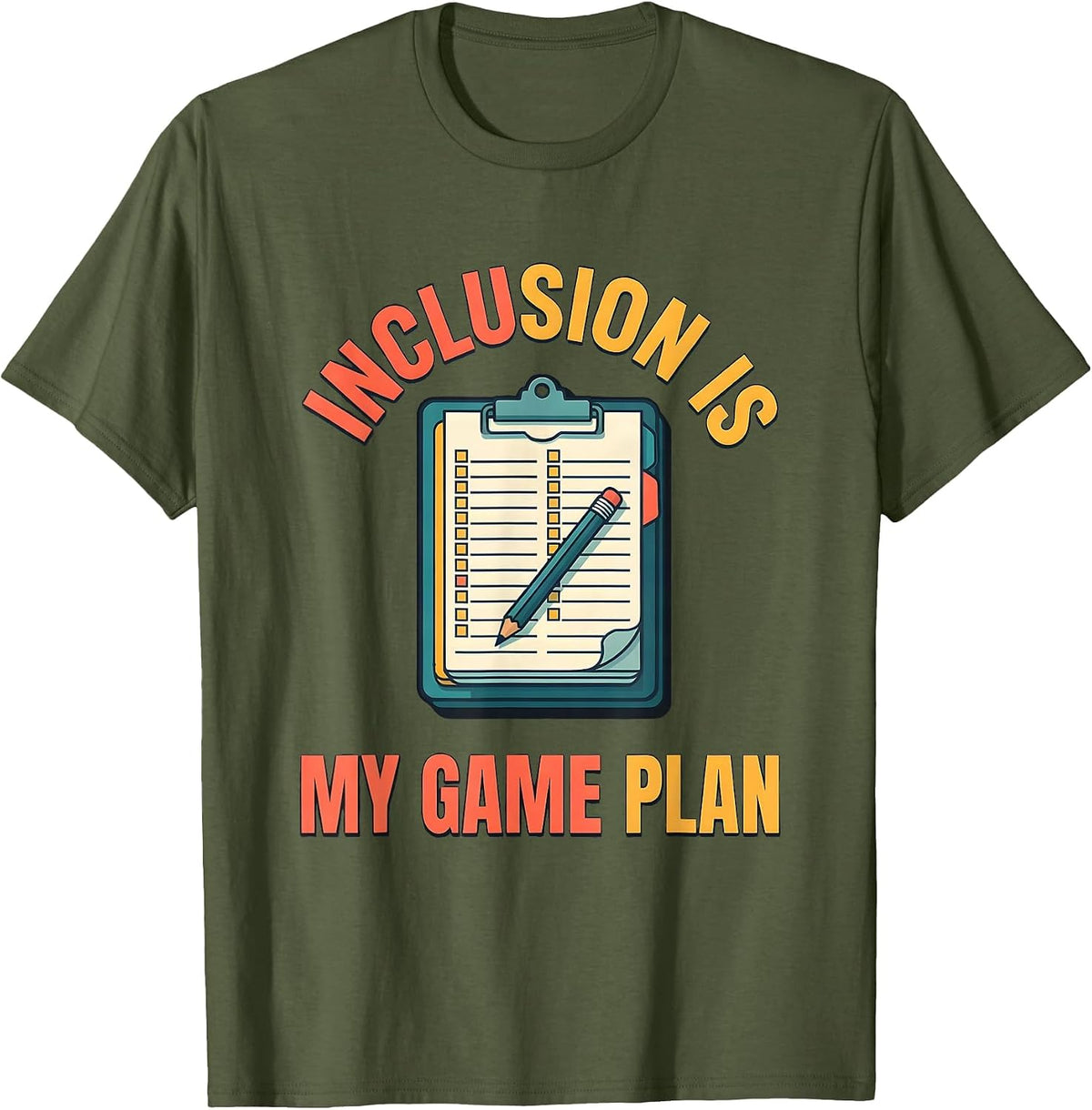 Men's Inclusion Is My Game Plan Inspirational Special Education T-Shirt - Olive Green