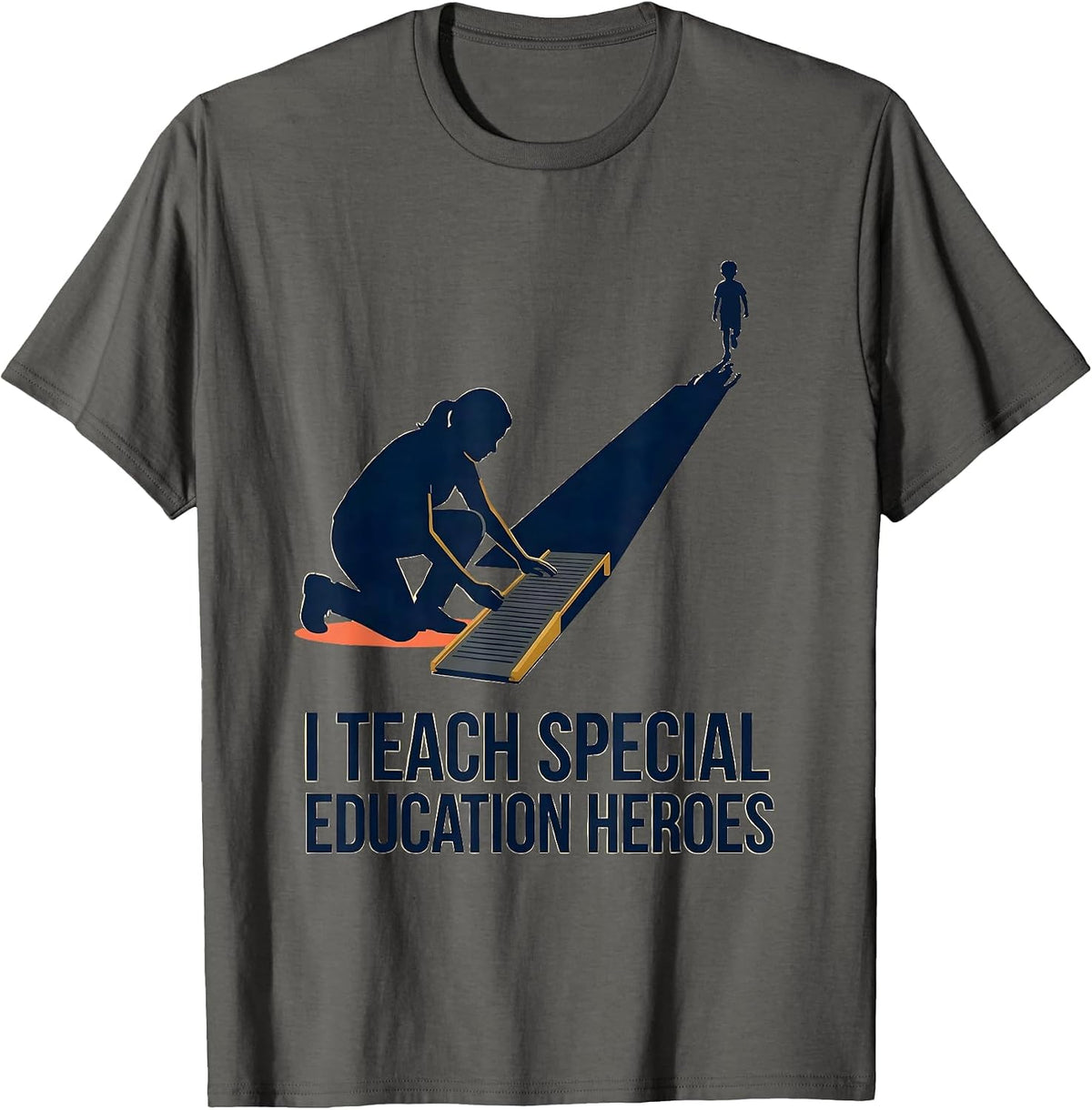 I Teach Special Education Heroes Funny Teacher Back T-Shirt - Asphalt Grey