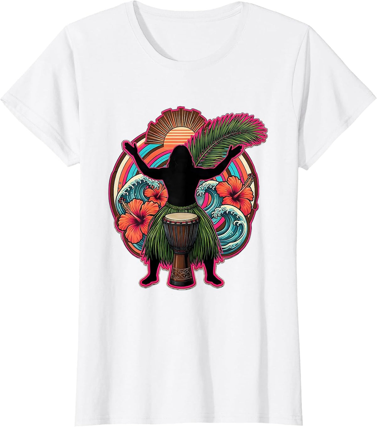 Hawaiian Steel Drum Player Grass Skirt Illustration T-Shirt - White