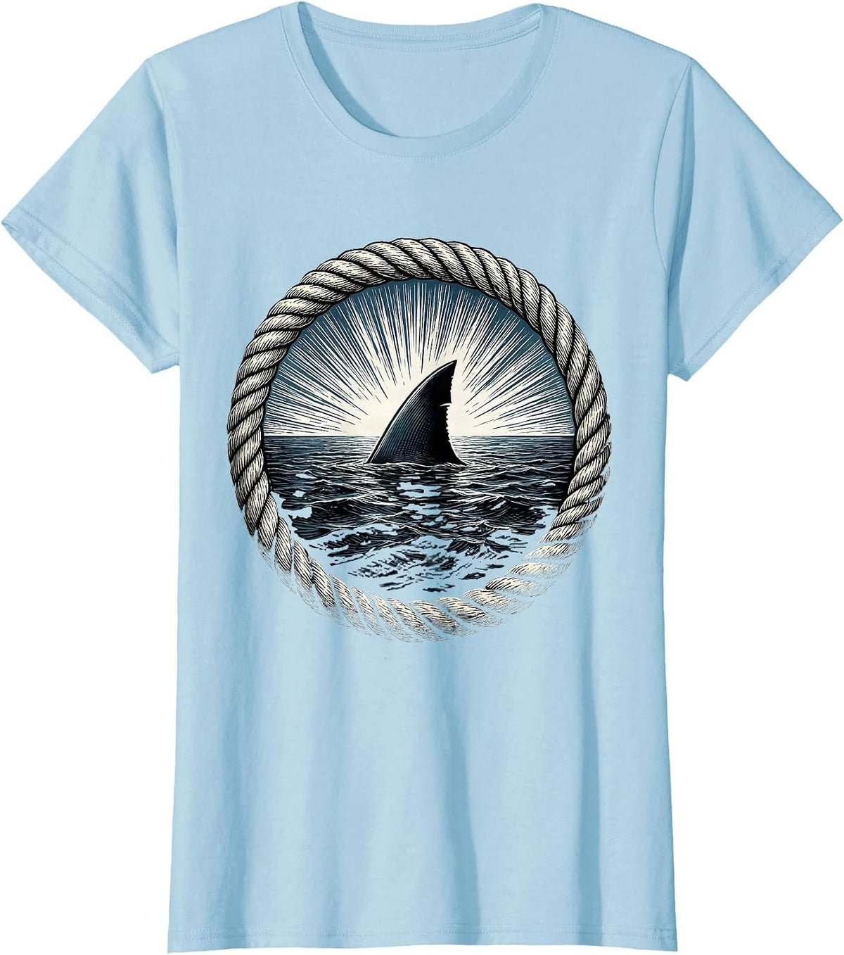 Women's Shark Fin Ocean Freedom Graphic Design T-Shirt - Baby Blue