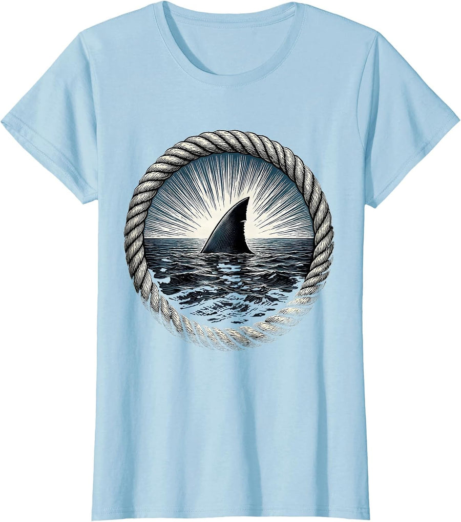 Women's Shark Fin Ocean Freedom Graphic Design T-Shirt - Baby Blue