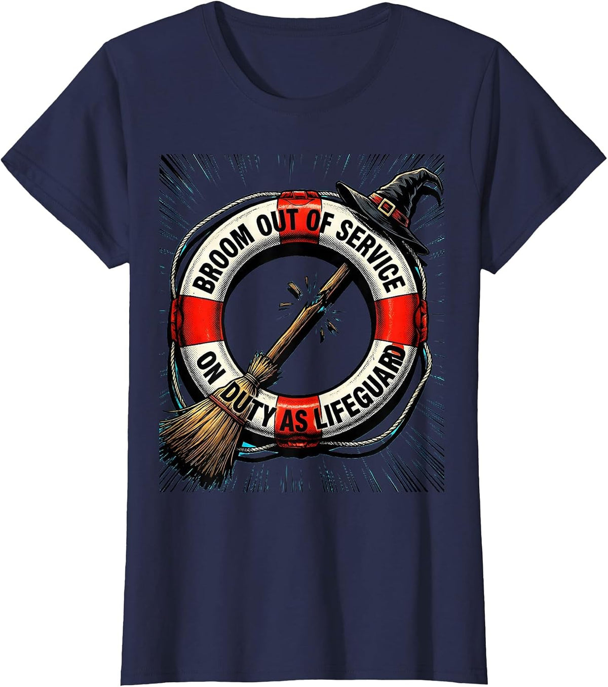 Women's Broom Out Of Service On Duty As Lifeguard Funny T-Shirt - Navy Blue