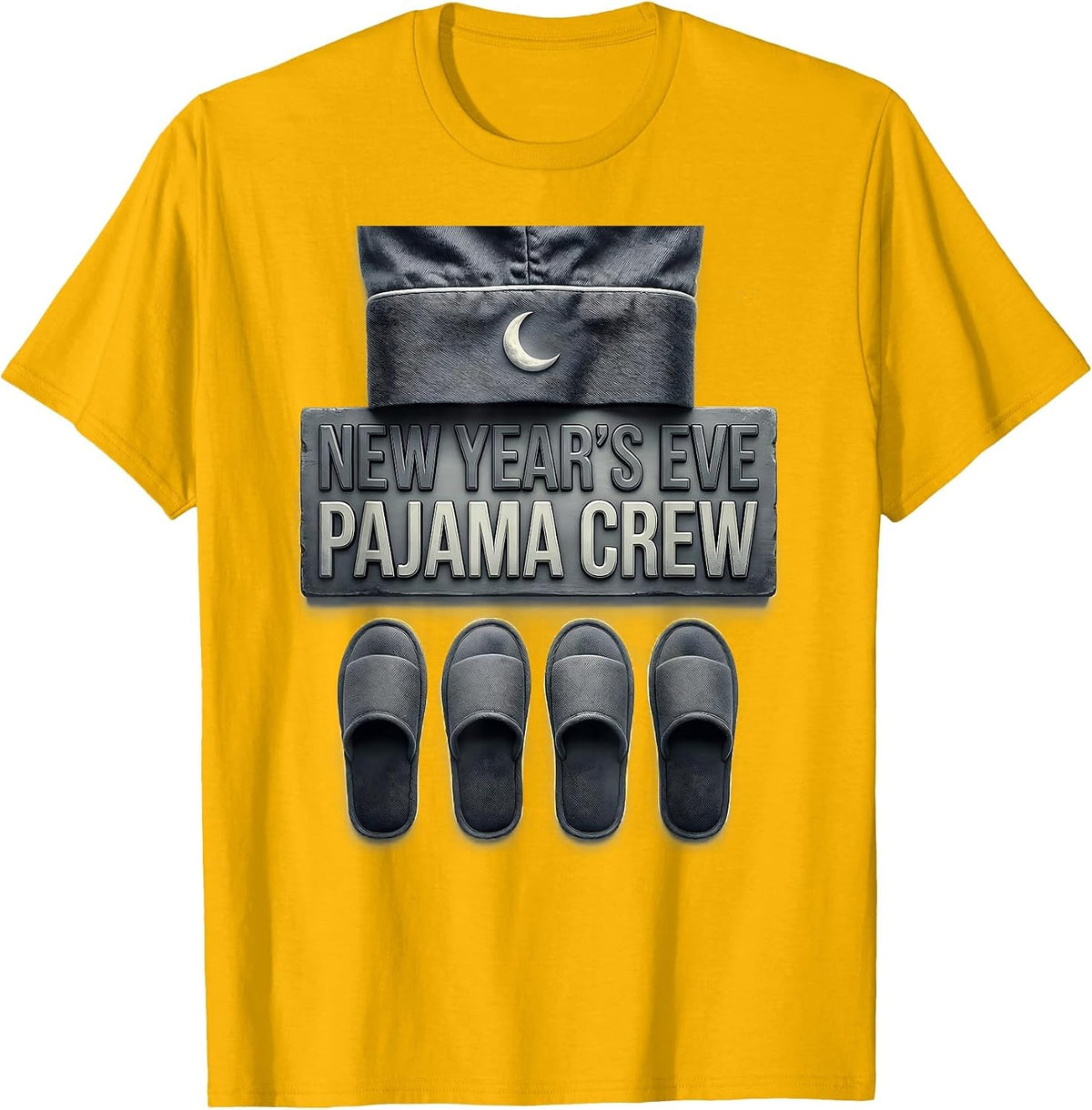 New Year's Eve Pajama Crew Funny Matching Party Group T-Shirt - Golden Yellow