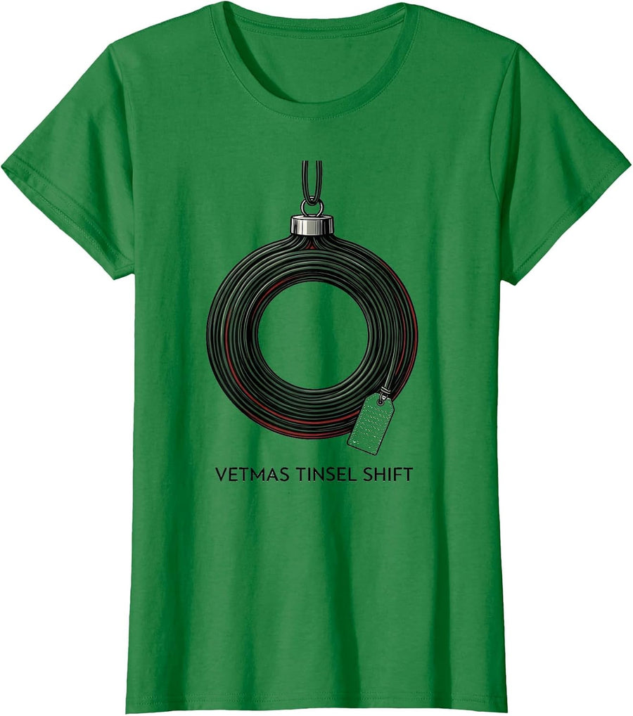 Vetmas Tinsel Shift Funny Veterinarian Christmas Vet Tech T-Shirt, Women, Kelly Green, Large - As Pictured