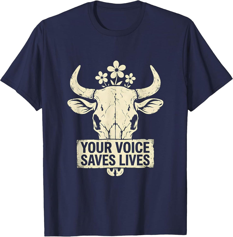 Your Voice Saves Lives Suicide Prevention Design T-Shirt - Navy Blue