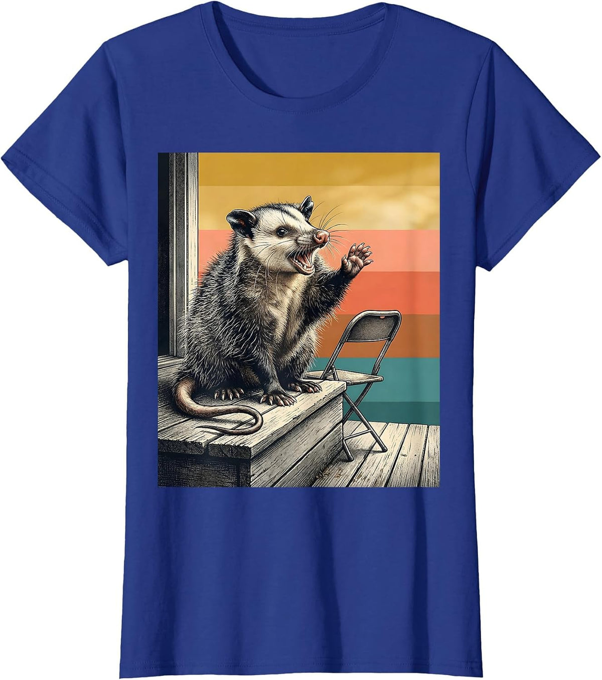Women's Primly Seated Opossum Deadpan Humor Possum Lover T-Shirt - Royal Blue