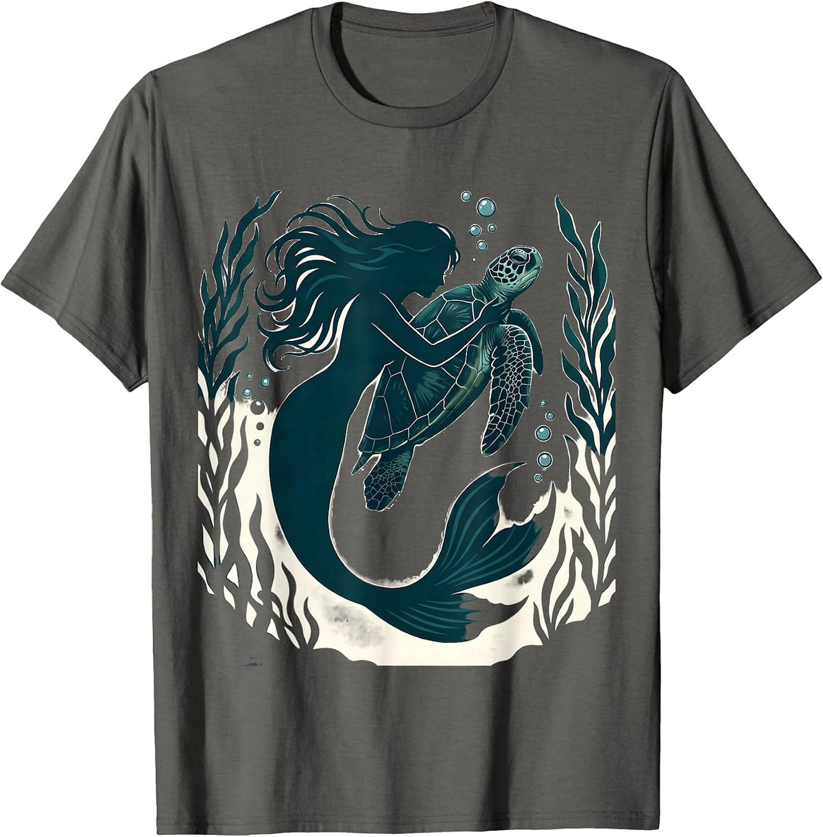 Men's Mermaid and Sea Turtle Underwater Embrace T-Shirt - Asphalt Grey