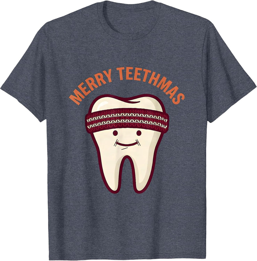 Merry Teethmas Funny Dental Christmas Dentist Dental Team T-Shirt - Heather Blue