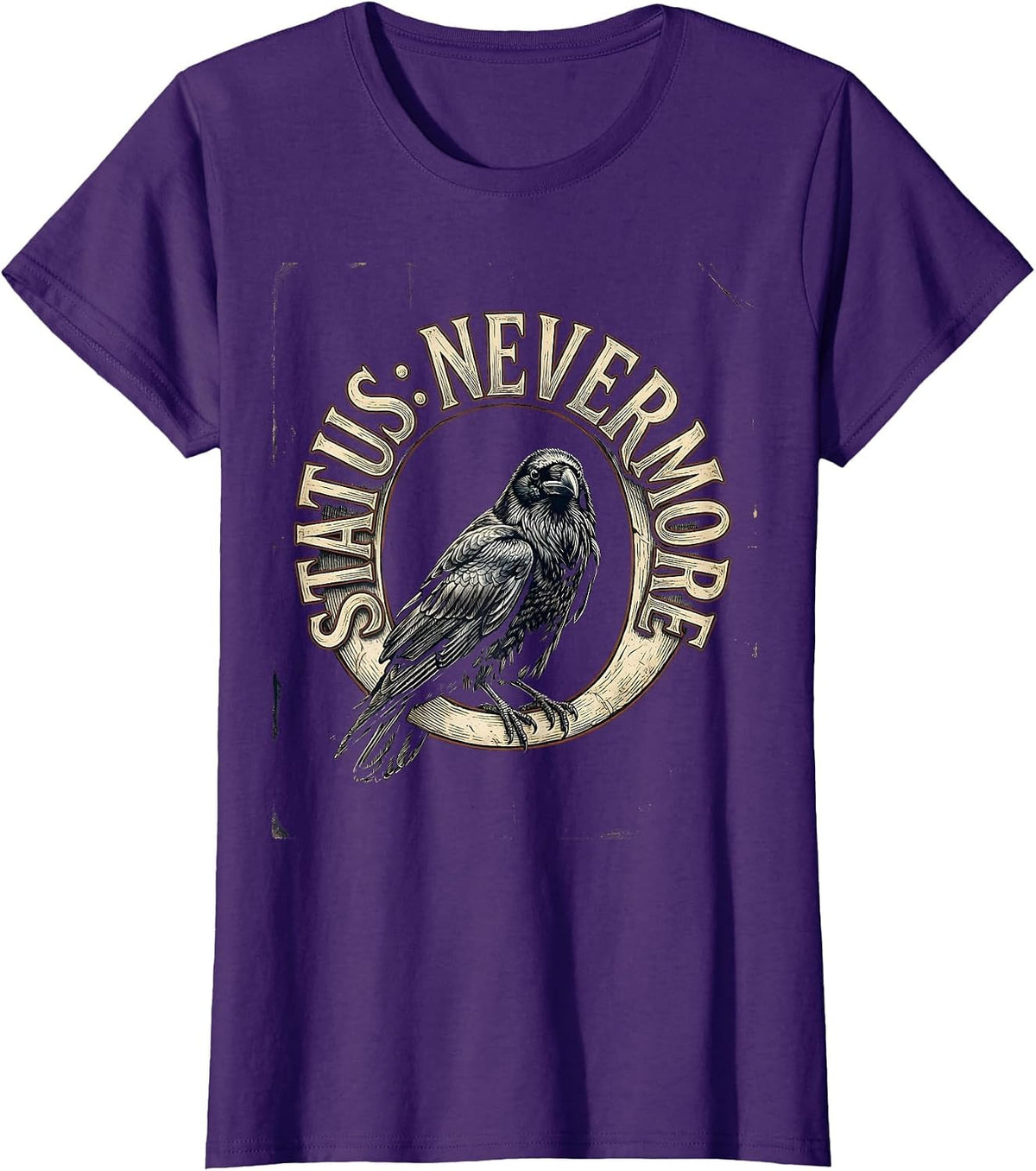 Women's Status Nevermore Vintage Gothic Edgar Allan Poe Raven Fan T-Shirt - Purple