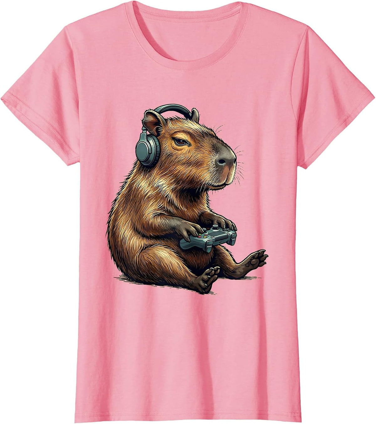 Women's Capybara Gamer Funny Video Games Meme Humor T-Shirt - Pink