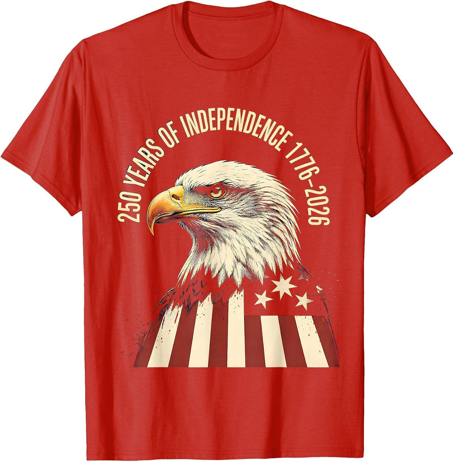 Men's 250 Years of Independence 1776–2026 Patriotic Eagle Star USA T-Shirt - Red