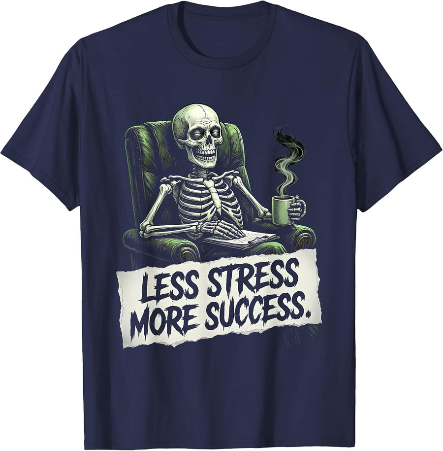 Less Stress More Success School Psychologist Design T-Shirt - Navy Blue