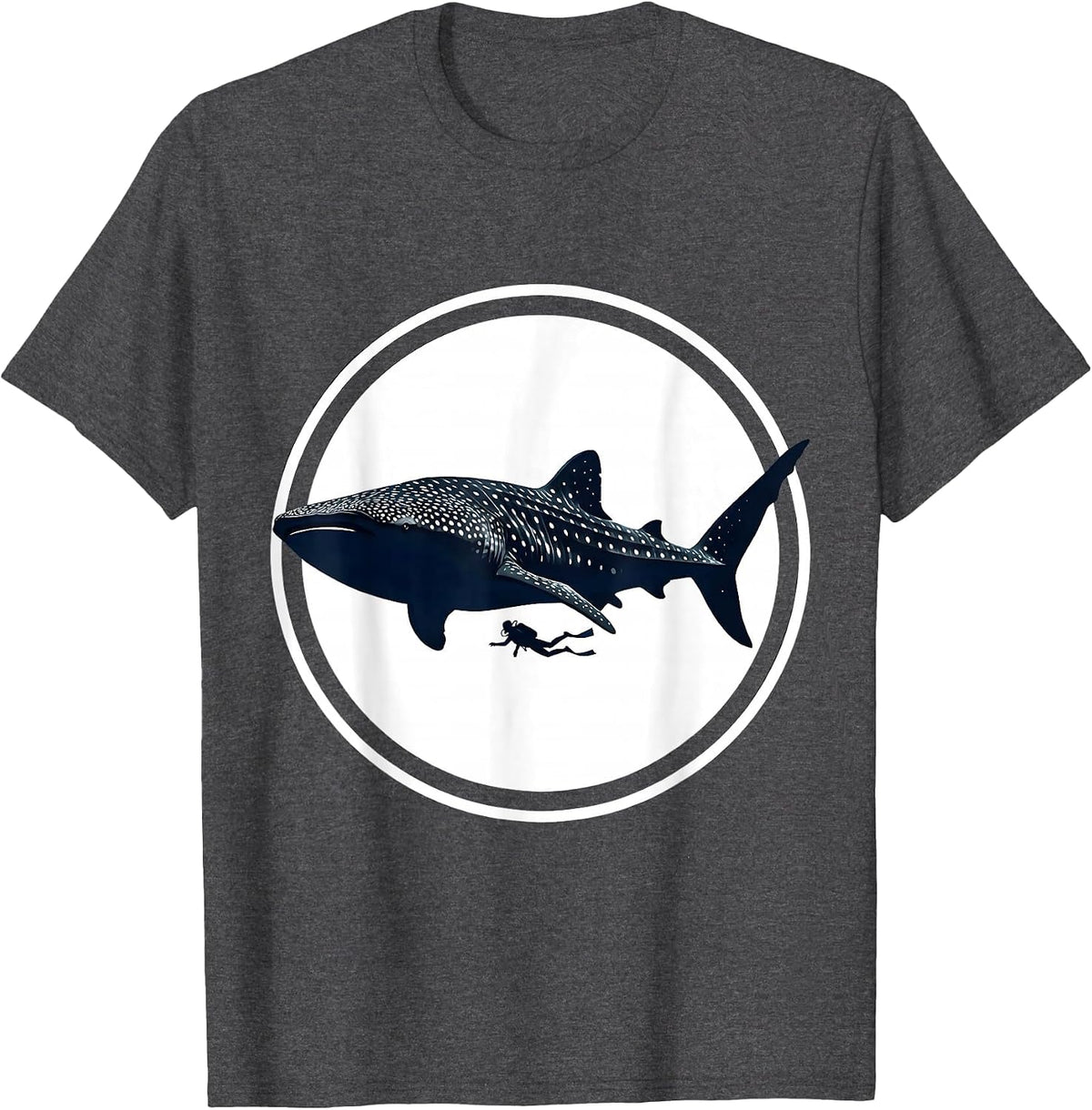 Whale Shark and Diver Ocean Adventure Illustration T-Shirt - Dark Heather Grey