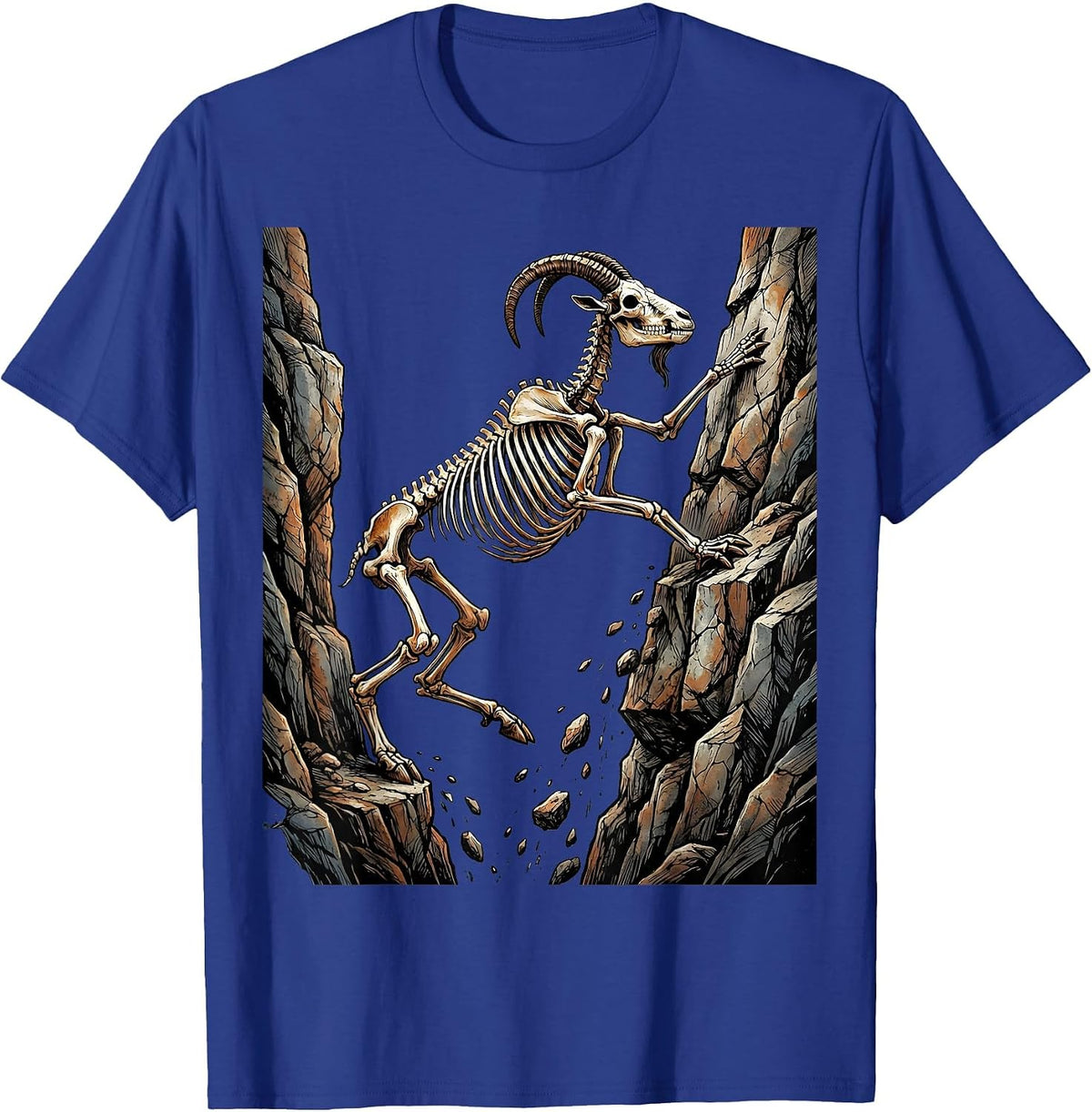 Goat Skeleton Rock Climbing Illustration T-Shirt - Royal Blue