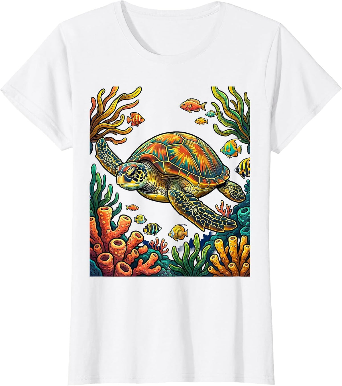 Women's Jamaica Sea Turtle Coral Reef Graphic T-Shirt - White