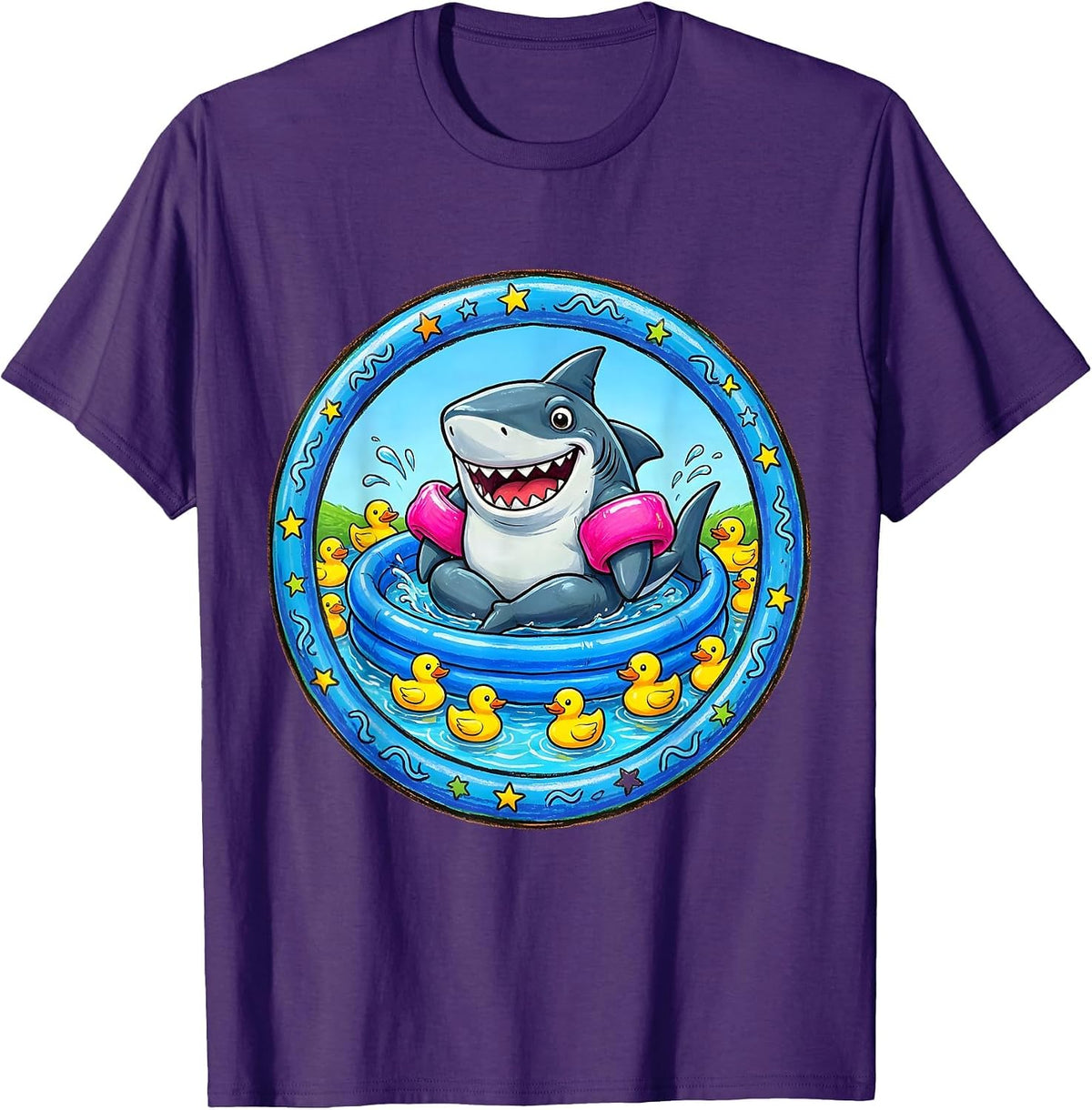 Shark In Kiddie Pool With Floaties Funny T-Shirt - Purple