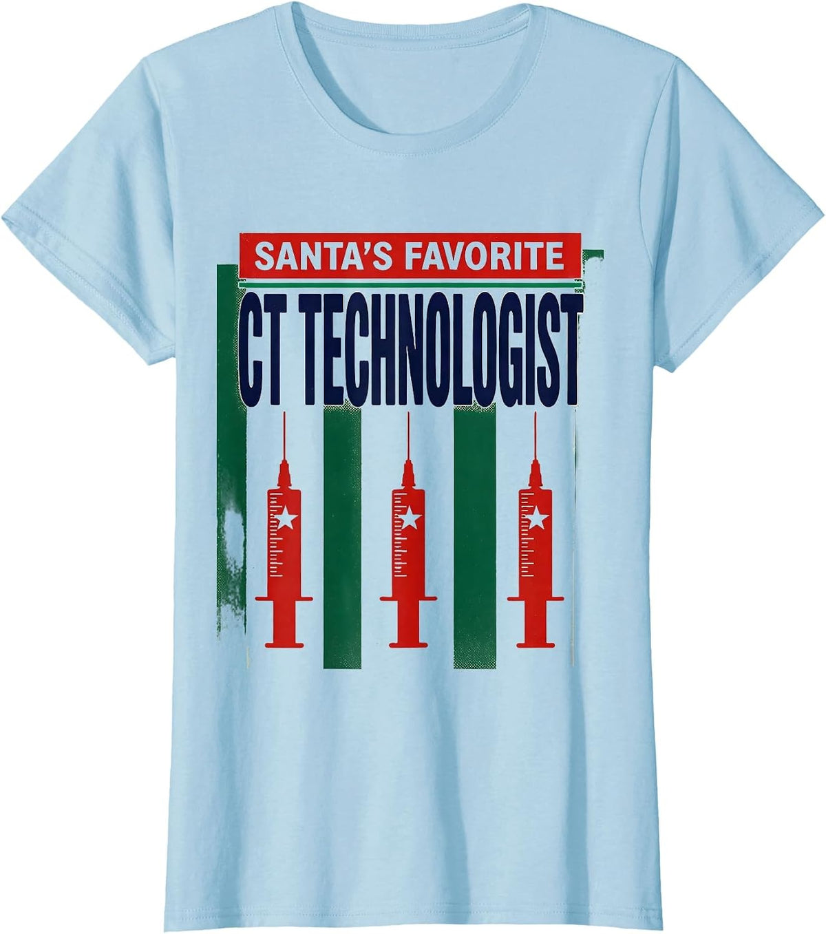 Santa's Favorite CT Technologist Funny Radiology Tech T-Shirt - Baby Blue