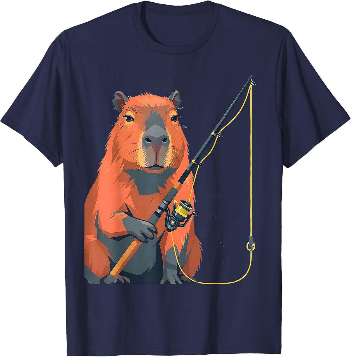 Capybara Fishing Rod Funny Animal Lover Meme T-Shirt - Navy Blue